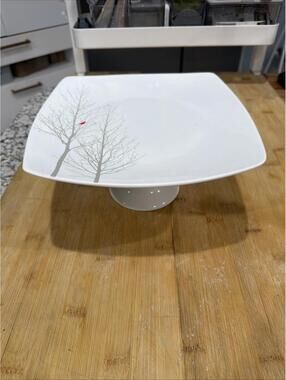 222 Fifth Set of 6 Winter Cardinal On Branch Cake Stand 10 1/4” Square *